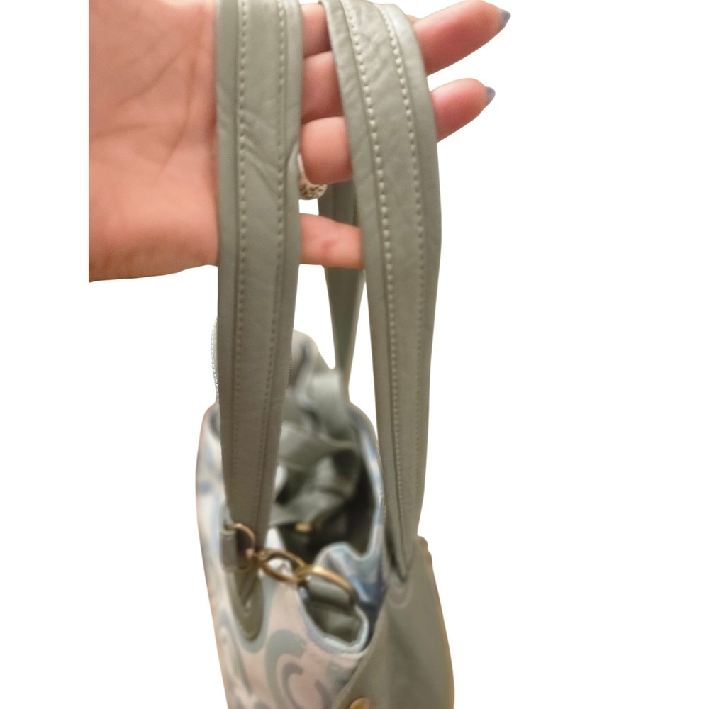 Coach Signature Op Art Print Tote Bag Gray Leather Trim Shoulder Handbag Purse - Picture 5 of 10